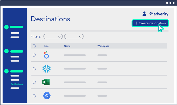 Screenshot of step 1: create destination